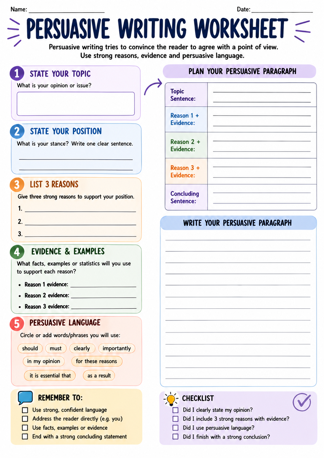 Persuasive Writing Worksheet