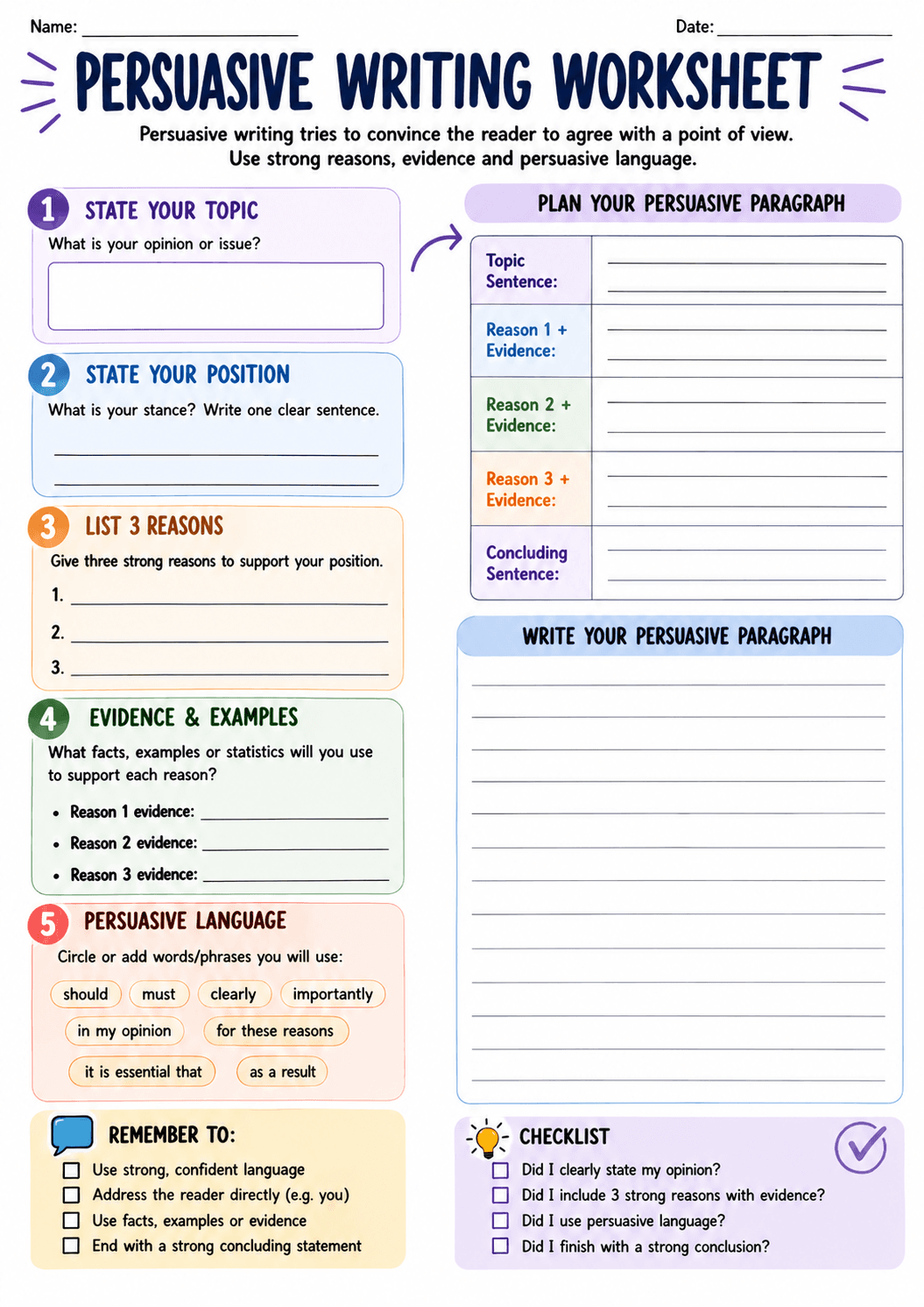 Persuasive Writing Worksheet