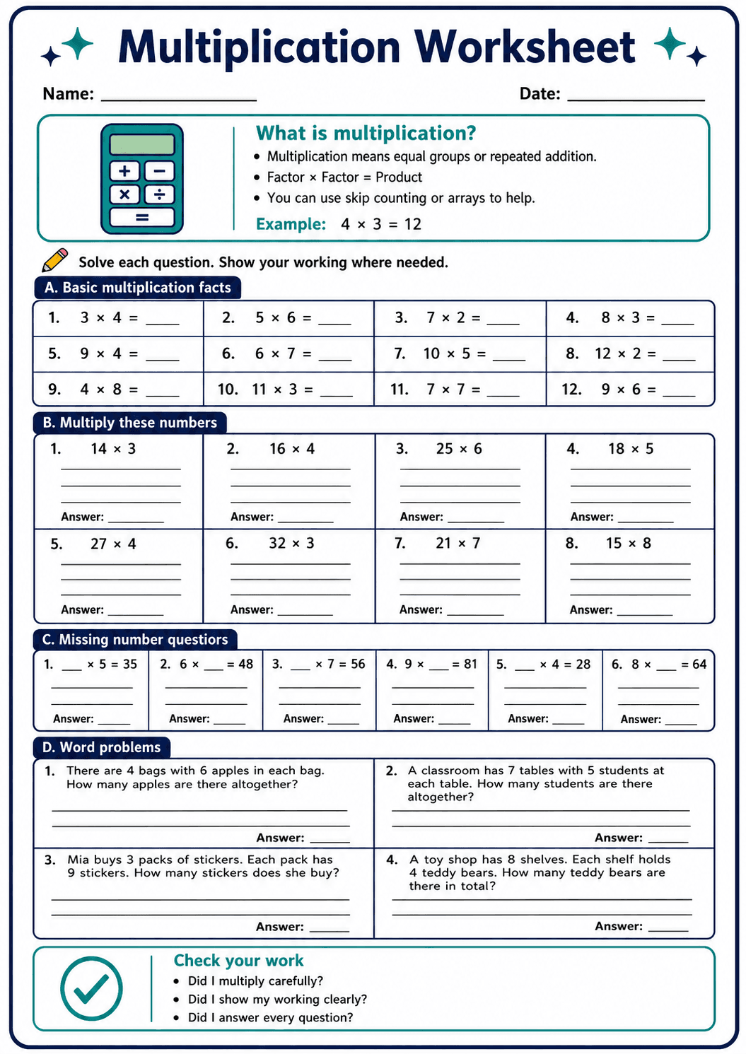 Multiplication Worksheet